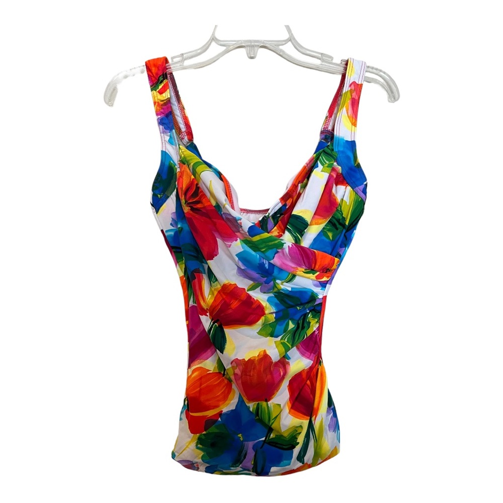 Miraclesuit tankini colorful  floral swim top ruching size 8